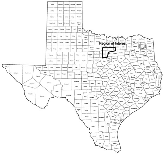 index map of Texas with the area of interest